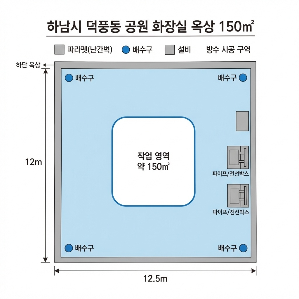 시공 범위 평면도 — 하남시 덕풍동 공원 화장실 옥상 150㎡